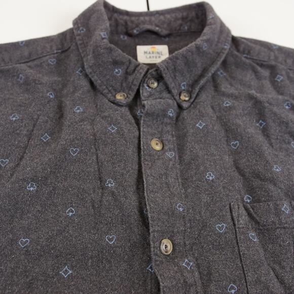 Marine Layer Poker Print Gray Long Sleeve Button Down Flannel Shirt Marge M - L - Picture 7 of 9